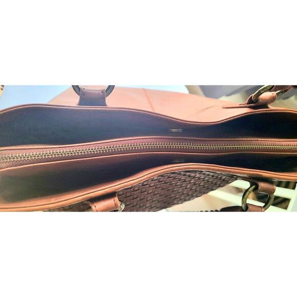 Leather Tote Bag Woven Brown Vintage Gorgeous Patina Excellent Condition - Picture 11 of 16